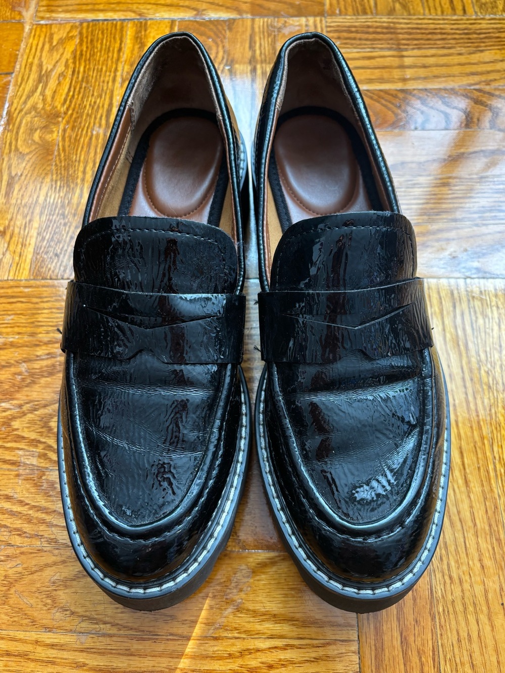 Franco Sarto Black Patent Leather Chunky Lug Sole Platform Penny Loafer 8